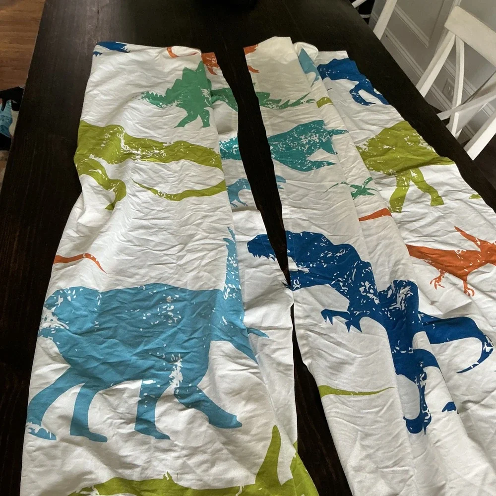 Kids Dinosaur Print Curtain Panels White Blue Green Orange Set of 2 28x61